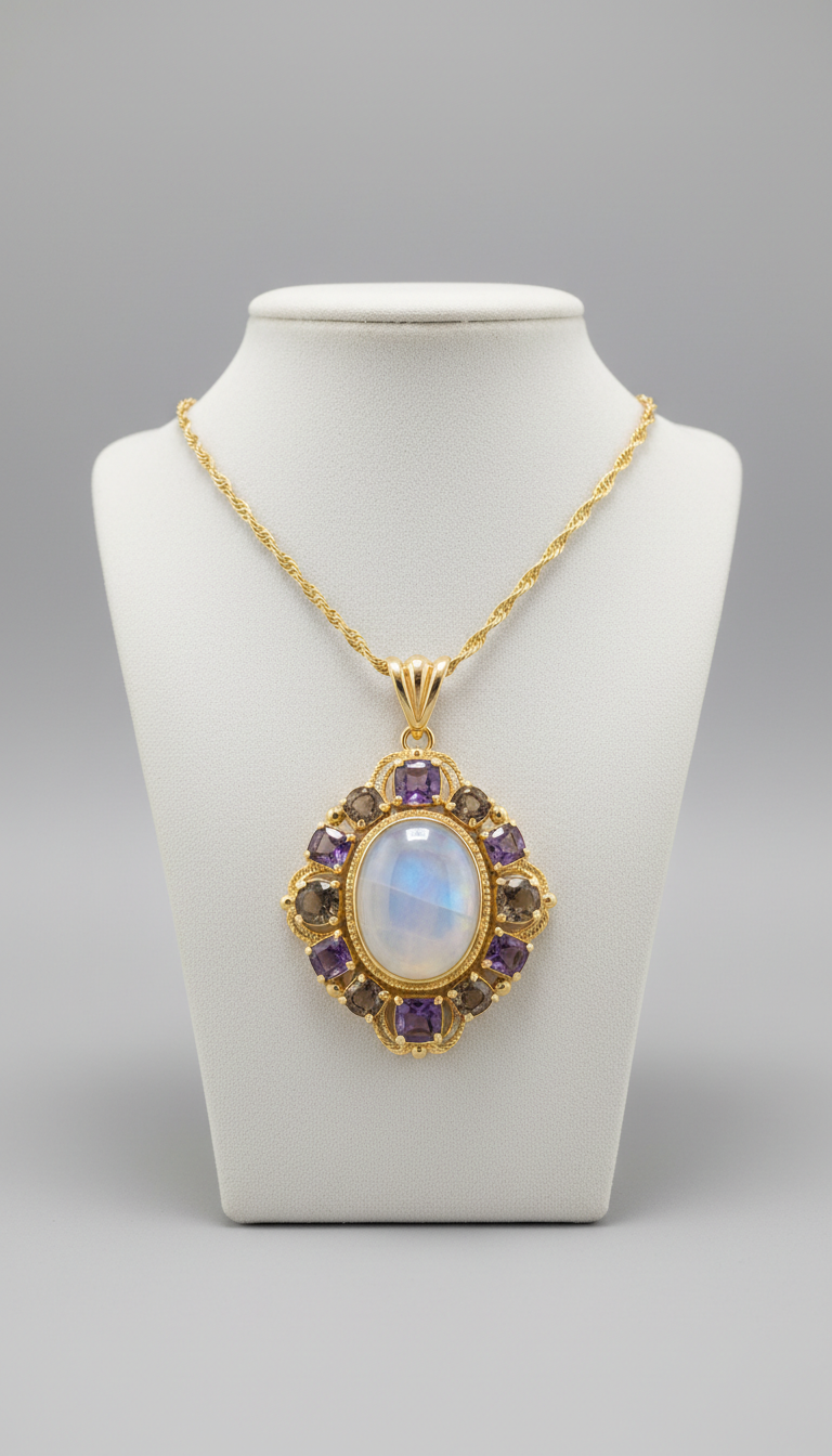 Gold Pendant Necklace with Emerald